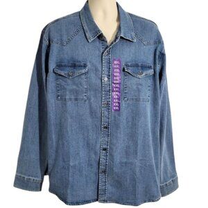 FRYE Medium Wash Blue Denim Button-Down Jean Western Shirt - NWT Men's XXL